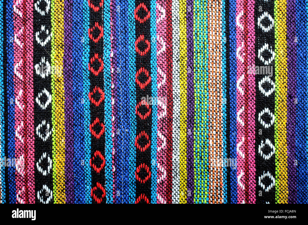 Tribal handmade woven cotton fabrics form Chiengmai, Thailand. Pattern for design element. Stock Photo