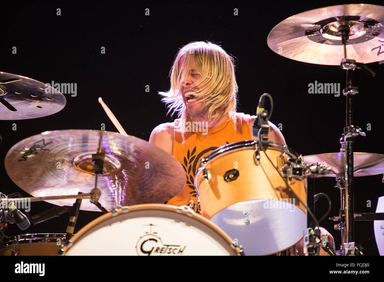 Taylor Hawkins rocking the drums Stock Photo