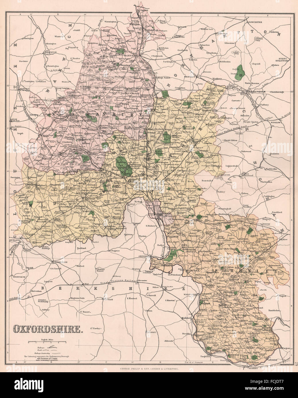 OXFORDSHIRE: County map. Banbury Woodstock & Henley constituencies ...