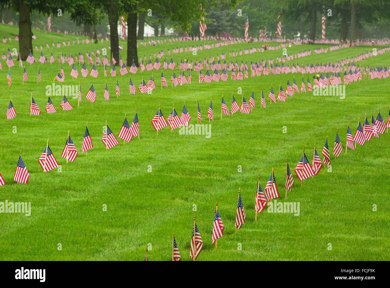 Memorial Day flags on graves, Willamette National Cemetery, Portland