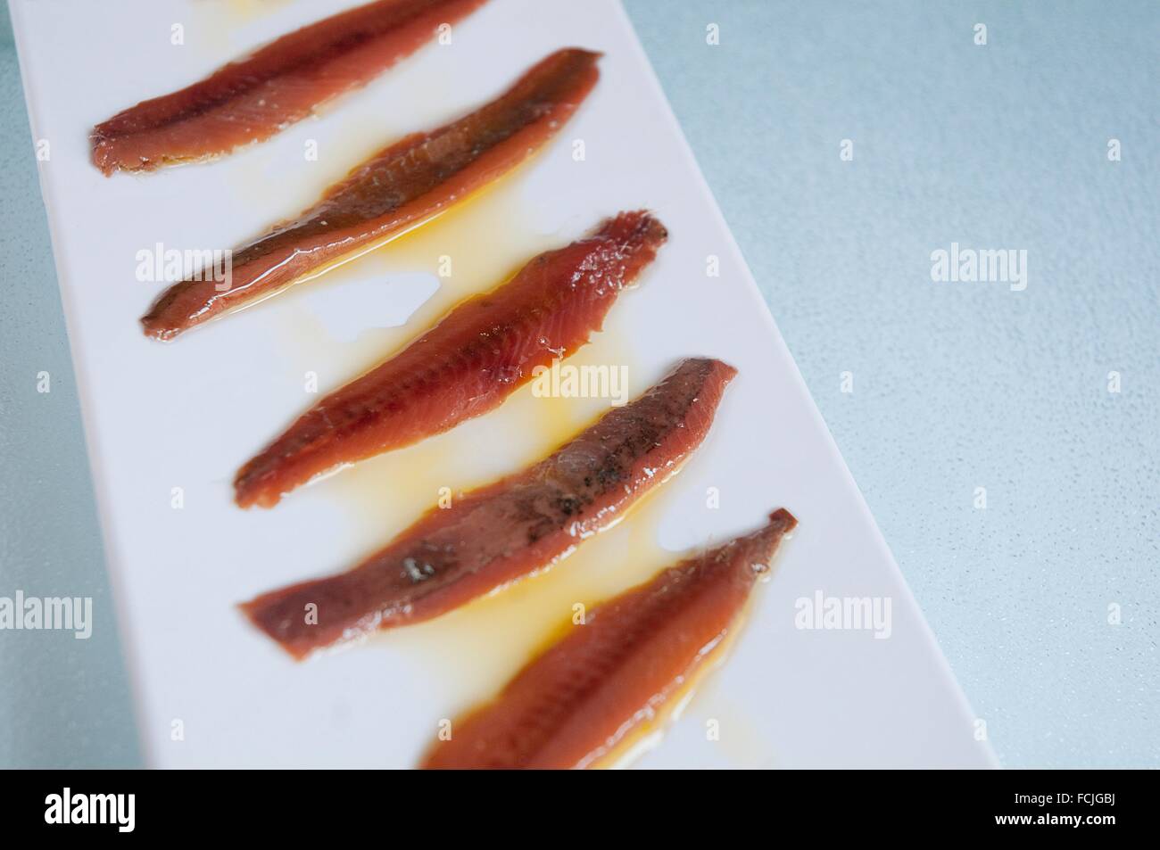 Anchovy fillets with olive oil. Spain Stock Photo Alamy