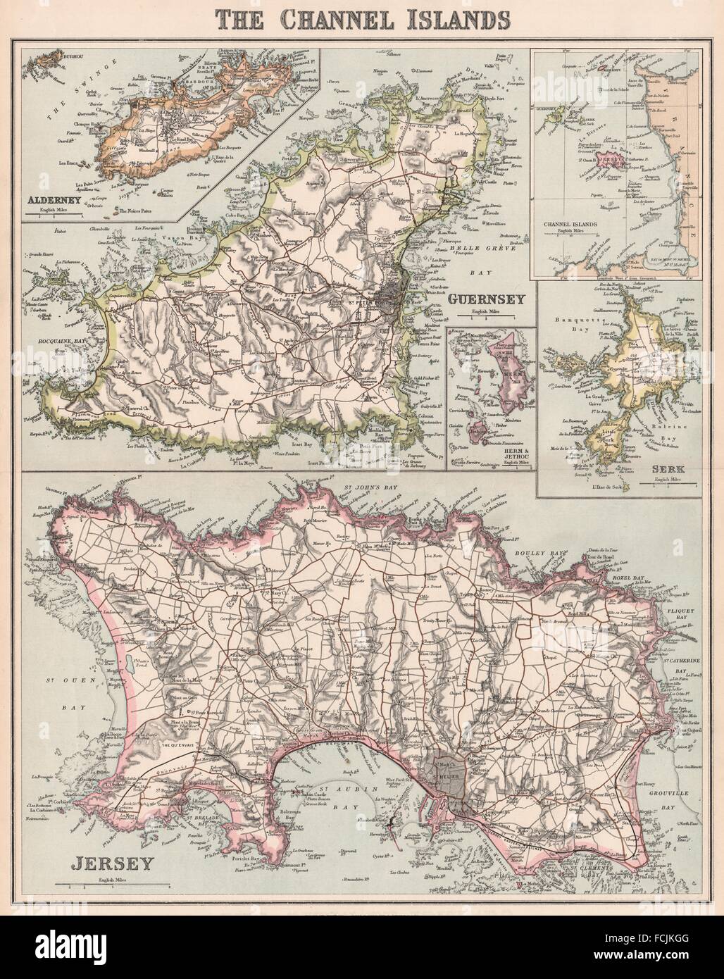 CHANNEL ISLANDS: Jersey Alderney Guernsey Herm Jethou Serk Sark. PHILIP 1902 map Stock Photo