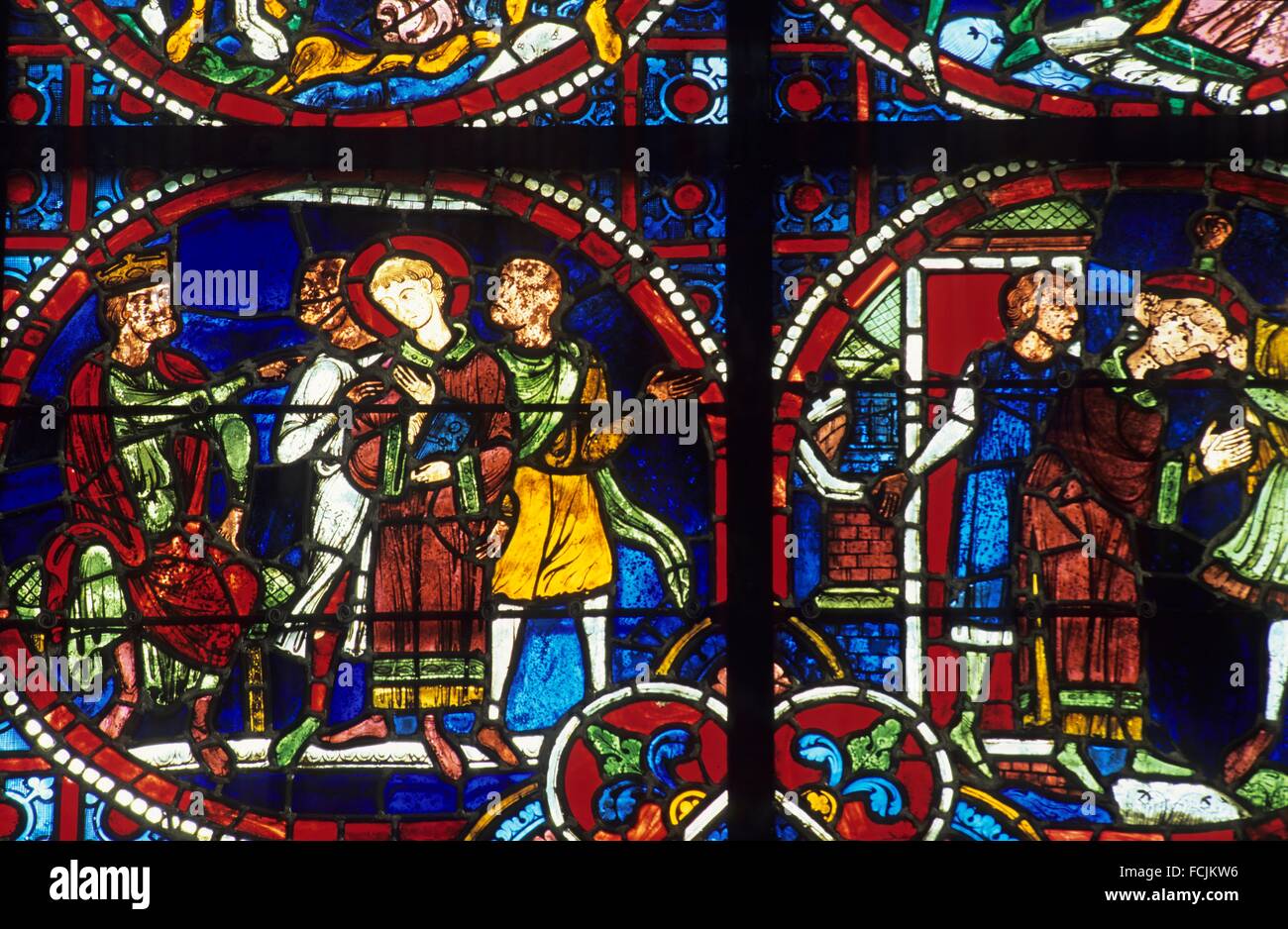 Saint Stephen sentence´´, left lancet stained glass window of apse