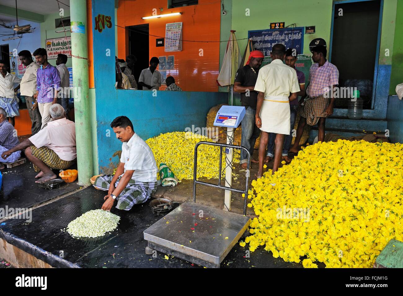 flower market at Madurai, Tamil Nadu state, South India, Asia Stock Photo Alamy
