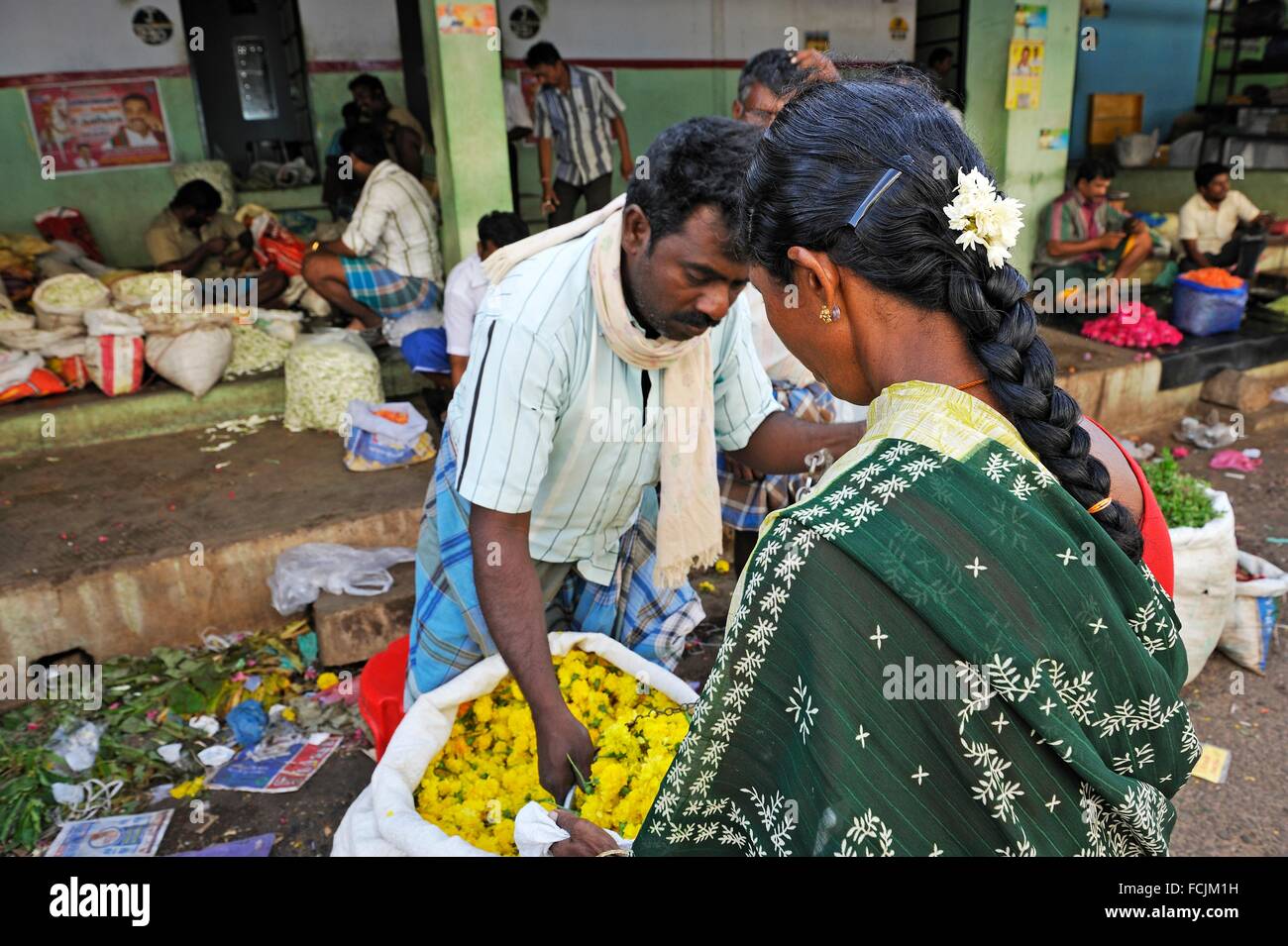 flower market at Madurai, Tamil Nadu state, South India, Asia Stock Photo Alamy