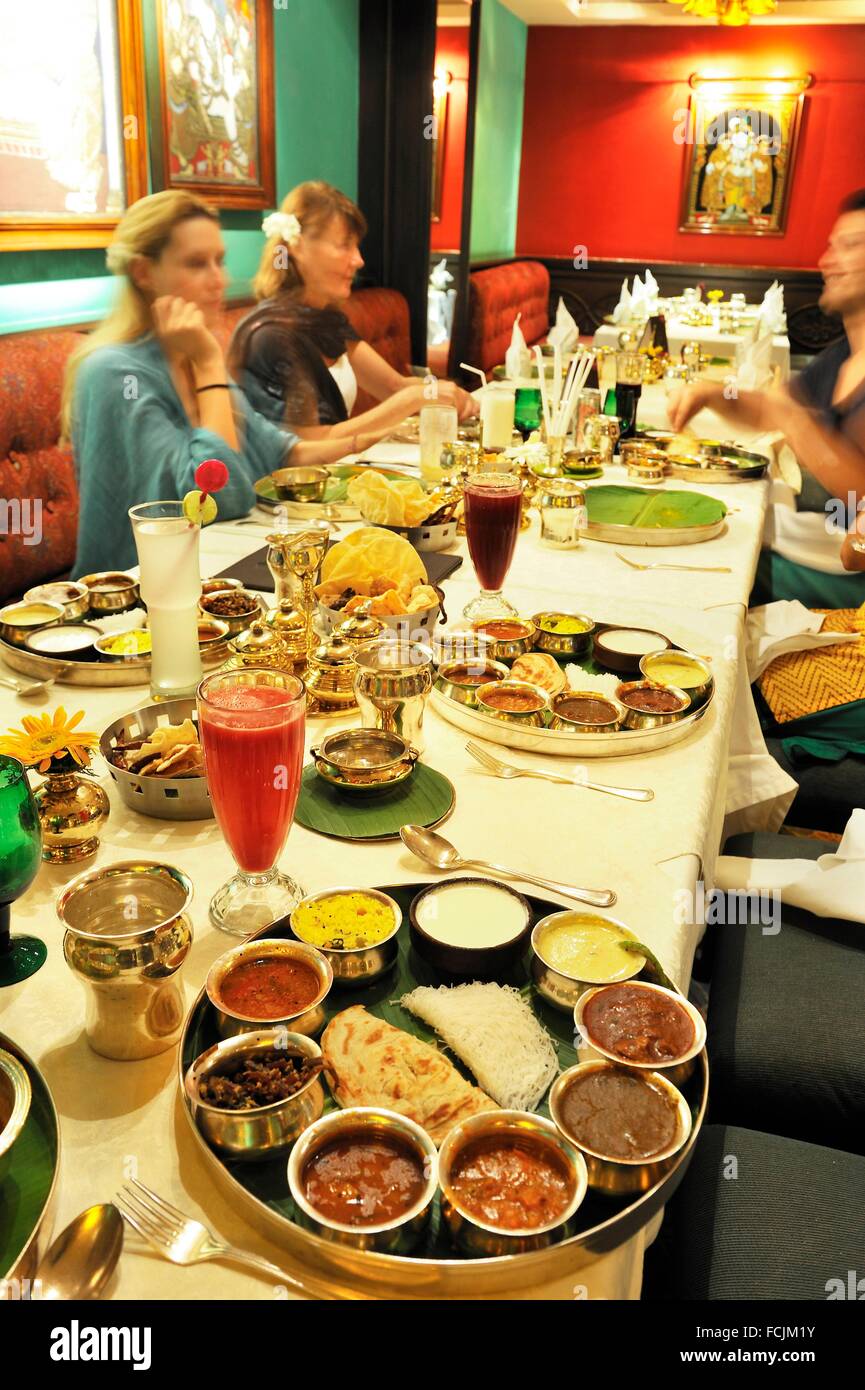 thali served at Dakshin restaurant, Crowne Plaza Chennai Adyar Park, Chennai Madras, Coromandel Coast, Tamil Nadu state, South Stock Photo
