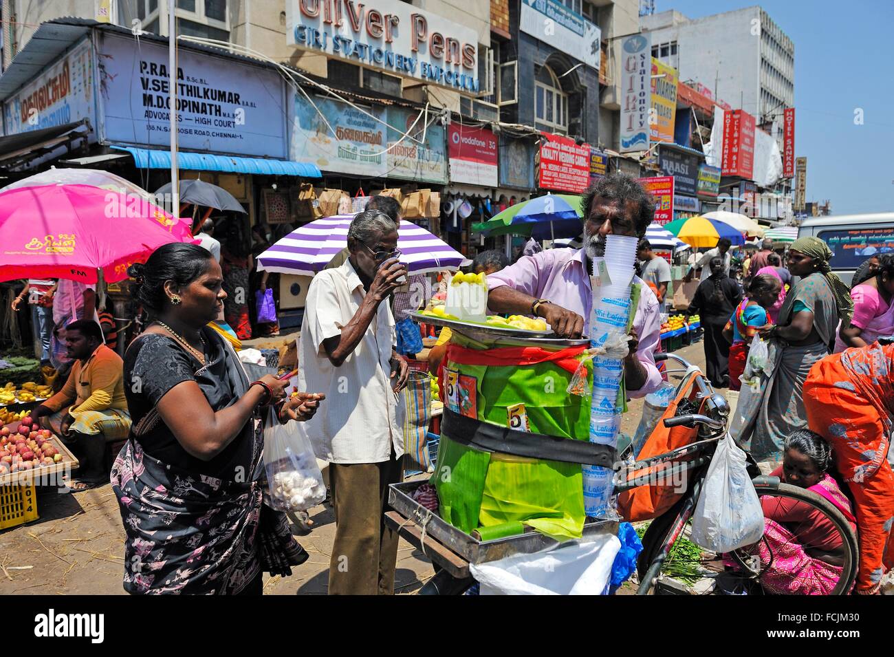 busy shopping street at George Town neighbourhood, downtown Chennai