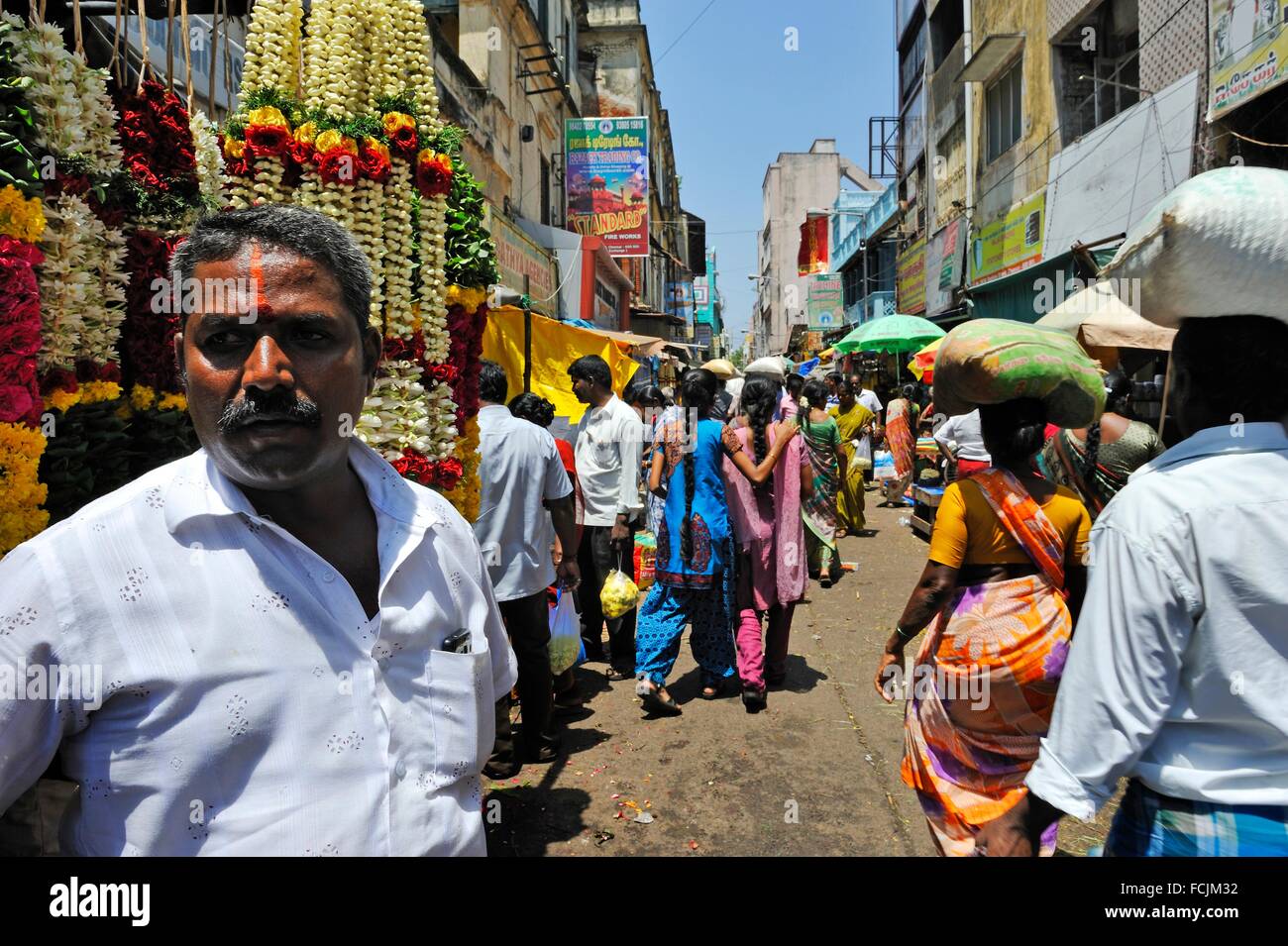 busy shopping street at Town neighbourhood, downtown Chennai