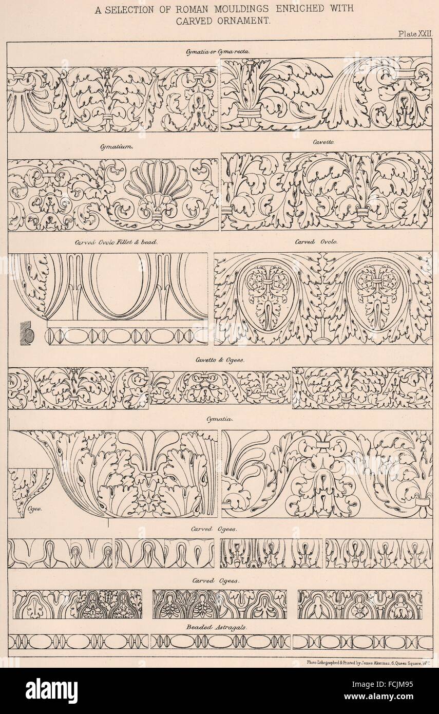ARCHITECTURE: A Selection of Roman Mouldings enriched with carved ornament, 1902 Stock Photo