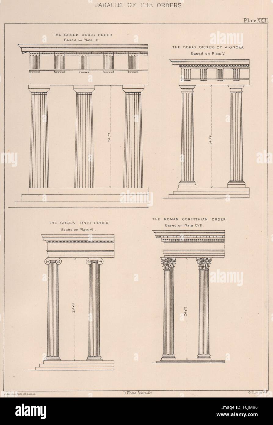 CLASSICAL ARCHITECTURE: Parallel of the Orders, antique print 1902 Stock Photo