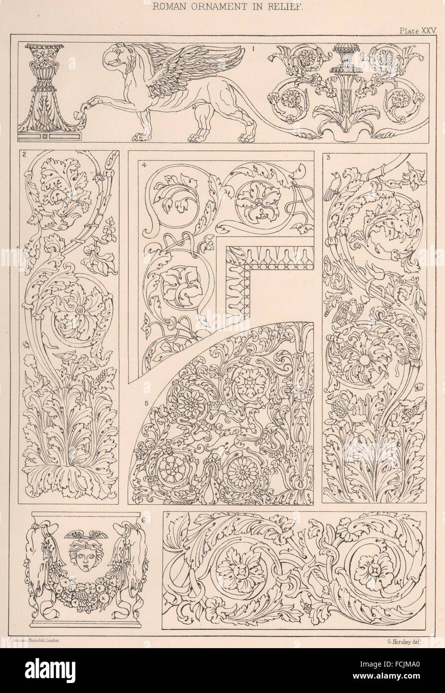 CLASSICAL ARCHITECTURE Roman ornament in Relief, antique print 1902