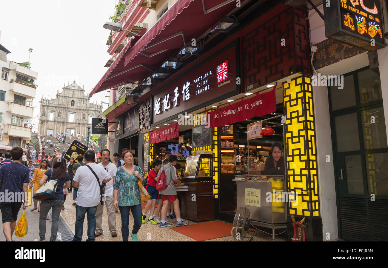 MACAO-JUNE 25, 2015: Tourists visit the Historic Centre of Macao-Senado Square on JUNE 25, 201 in Macau. The Historic Centre of Stock Photo
