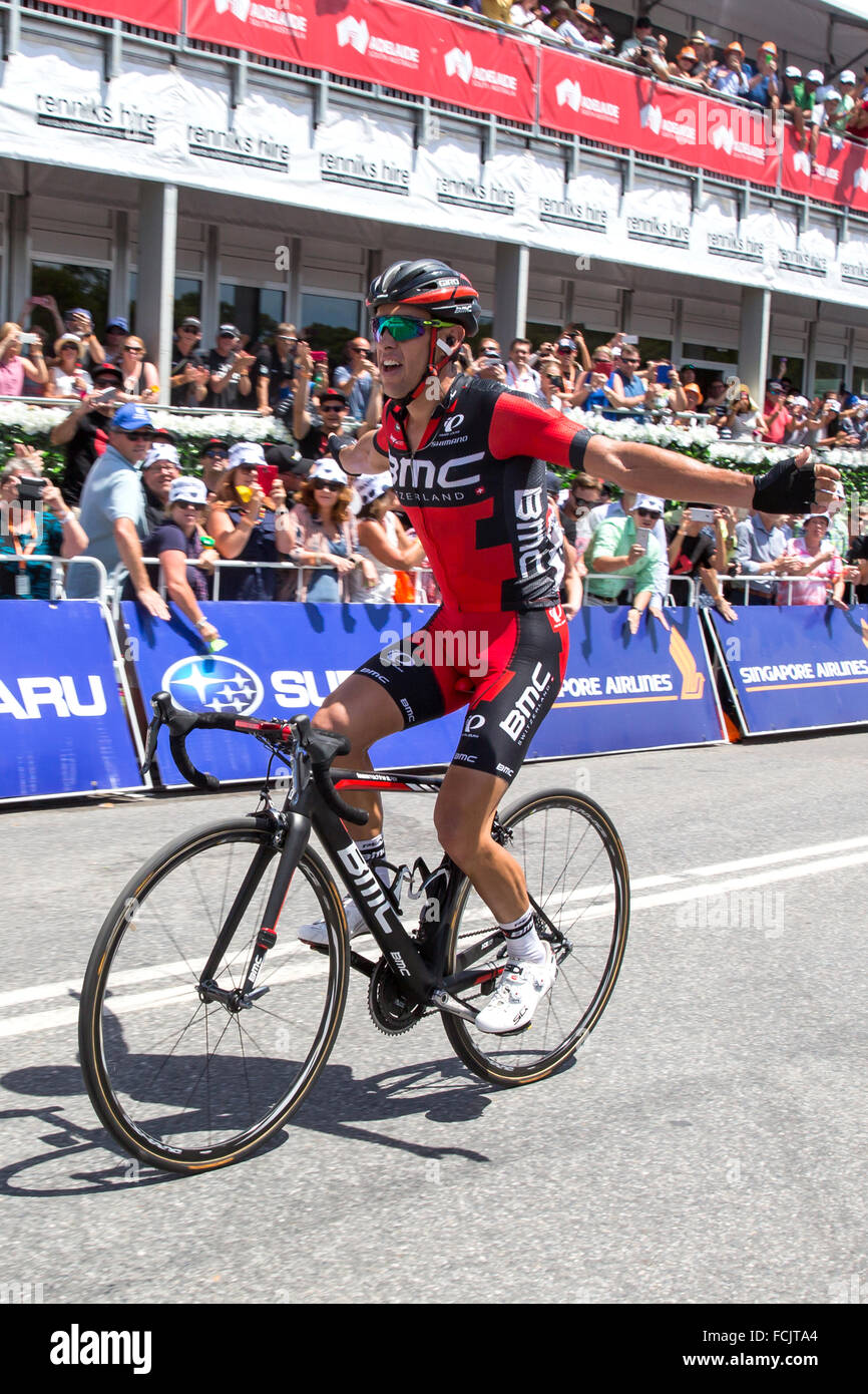 Richie Porte of the BMC Team wins Stage 5 of the 2016 Tour Down Under in Adelaide Australia Stock Photo