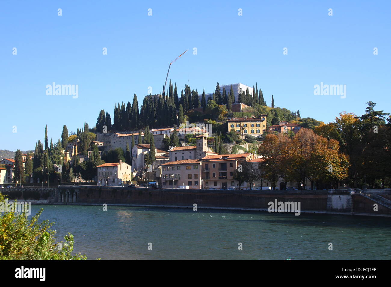 River Adige and the hill of San Pietro. Verona, Italy Stock Photo