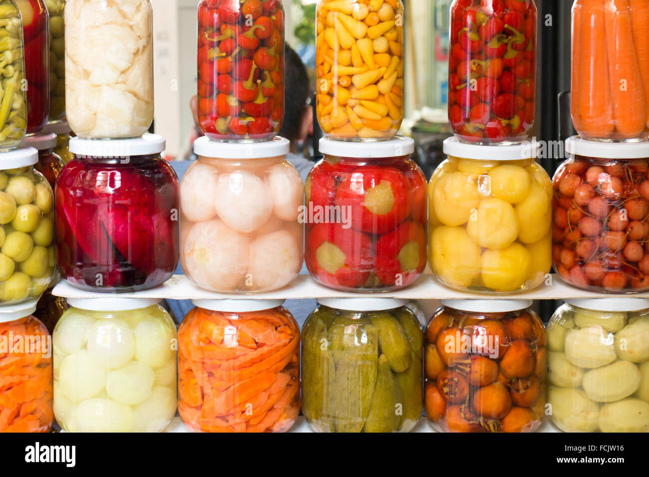 Jars of pickles and preserved vegetables for sale Stock Photo Alamy