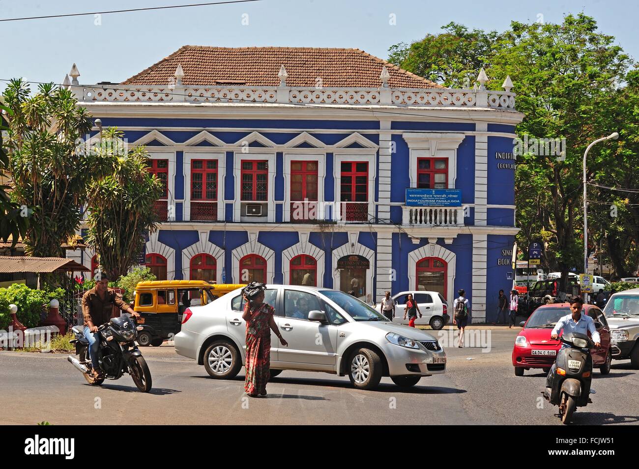 street scene with Communidade Building, Panjim or Panaji, Goa, India
