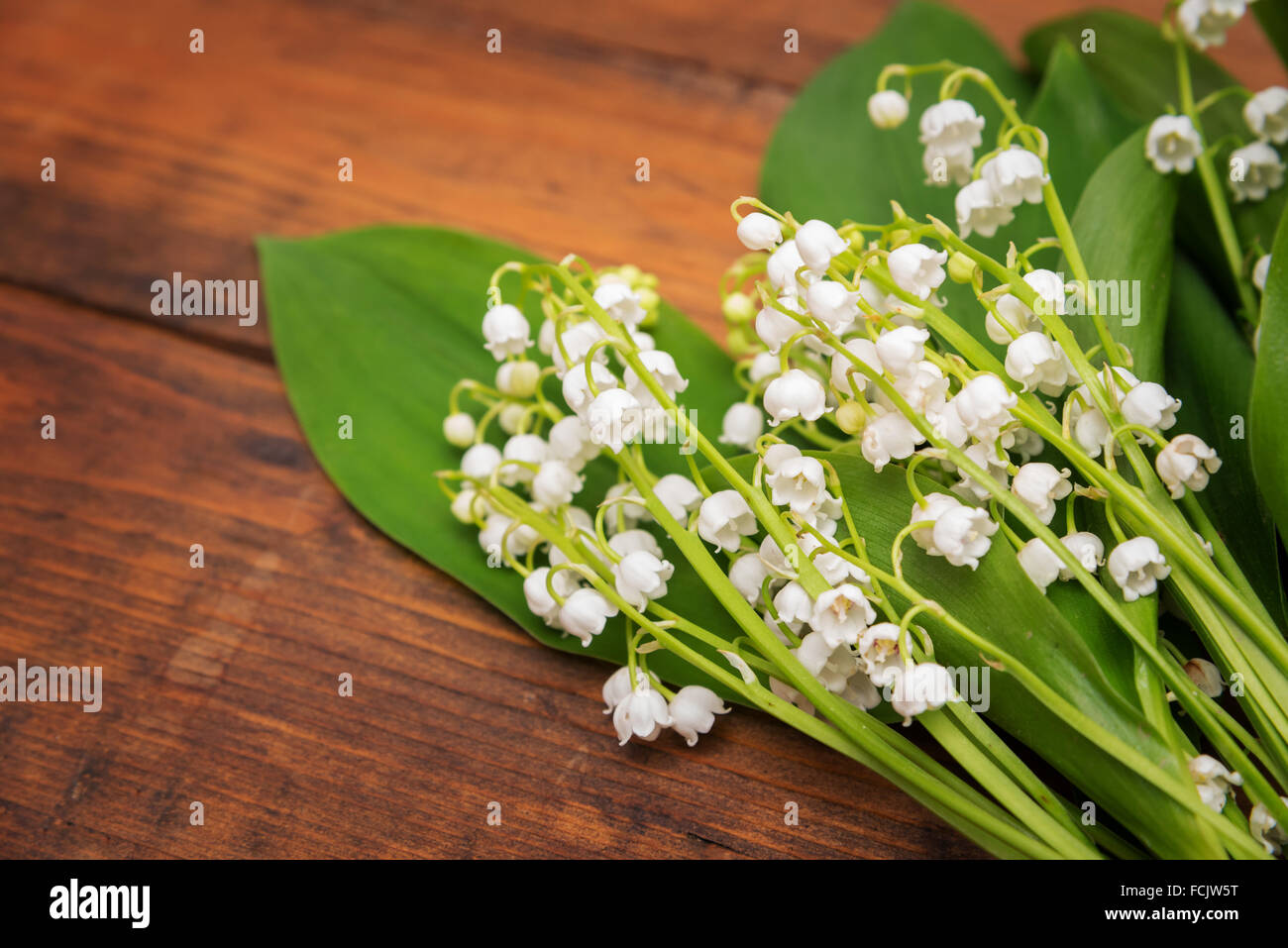 Bouquet of lily of the valley on wooden background Stock Photo - Alamy