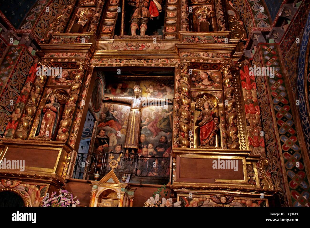 Majestat de Beget, 12th Century, baroque altarpiece, church of Sant Cristofol, Beget, Ripolles, Catalonia, Spain Stock Photo