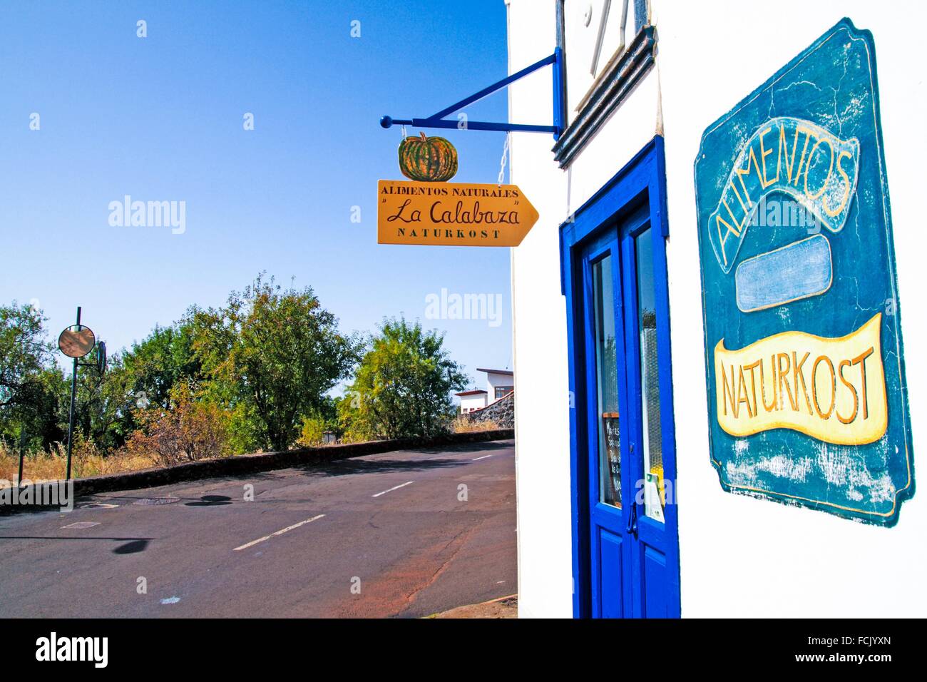 German health food shop façade in Puntagorda municipality. La Palma
