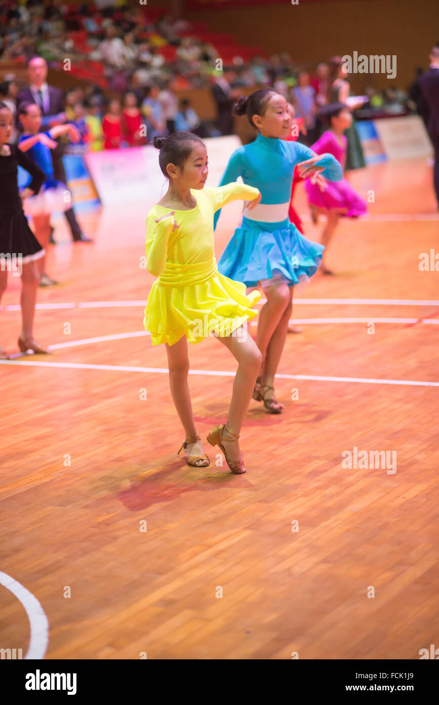 Zhongshan, China-Oct 5, 2015:Young dancers joining the 18th Guangdong Dancespots Chamionship competition on October 5, 2015 in Z Stock Photo