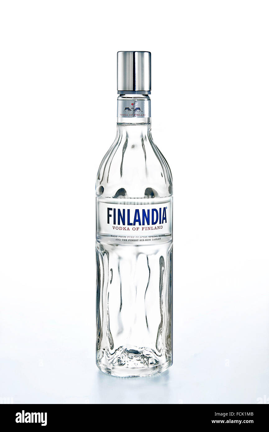 Bottle of Finladia vodka, white background Stock Photo