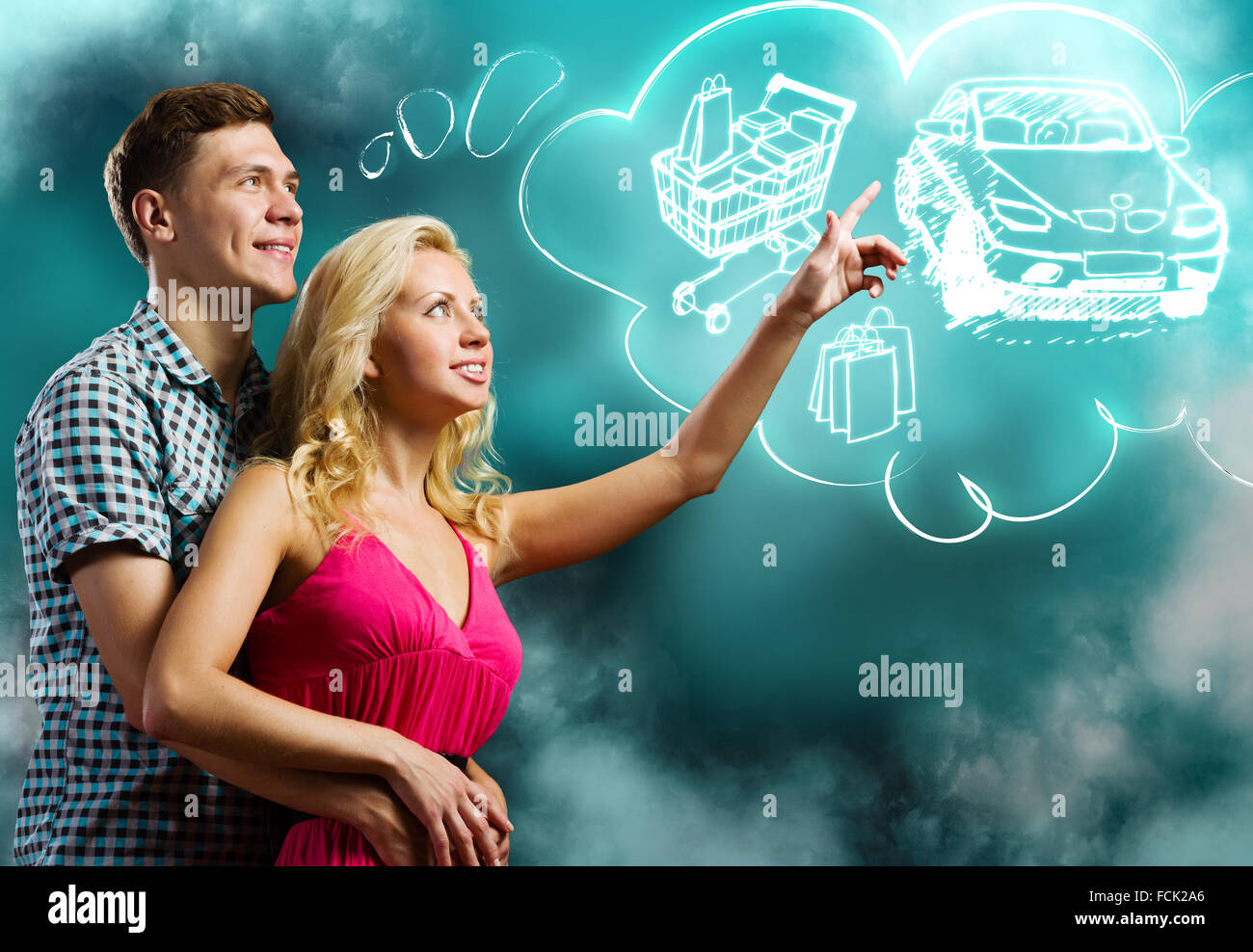 Young happy couple dreaming about family and future life Stock Photo