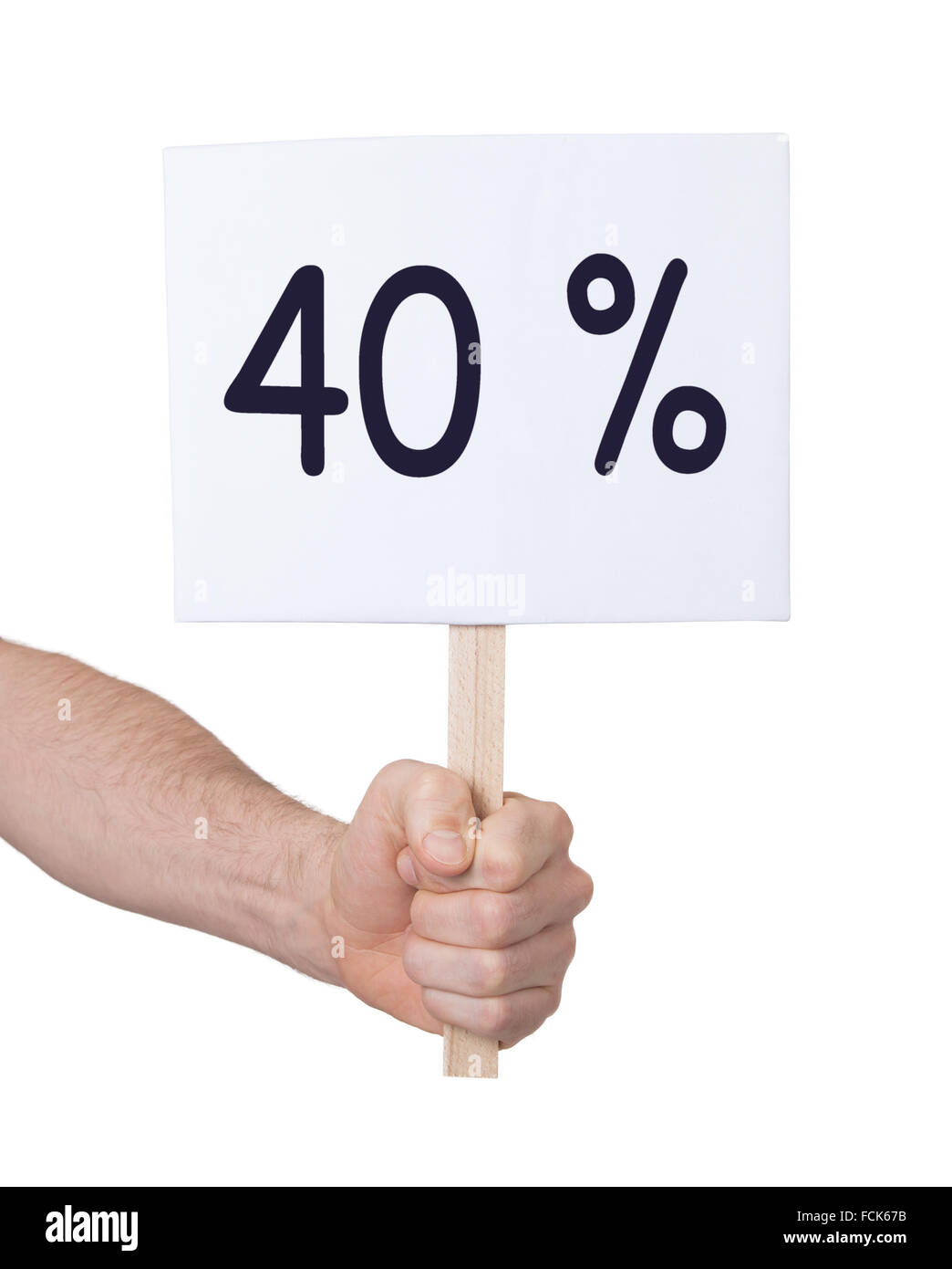Sale - Hand holding sigh that says 40% - Isolated on white Stock Photo ...
