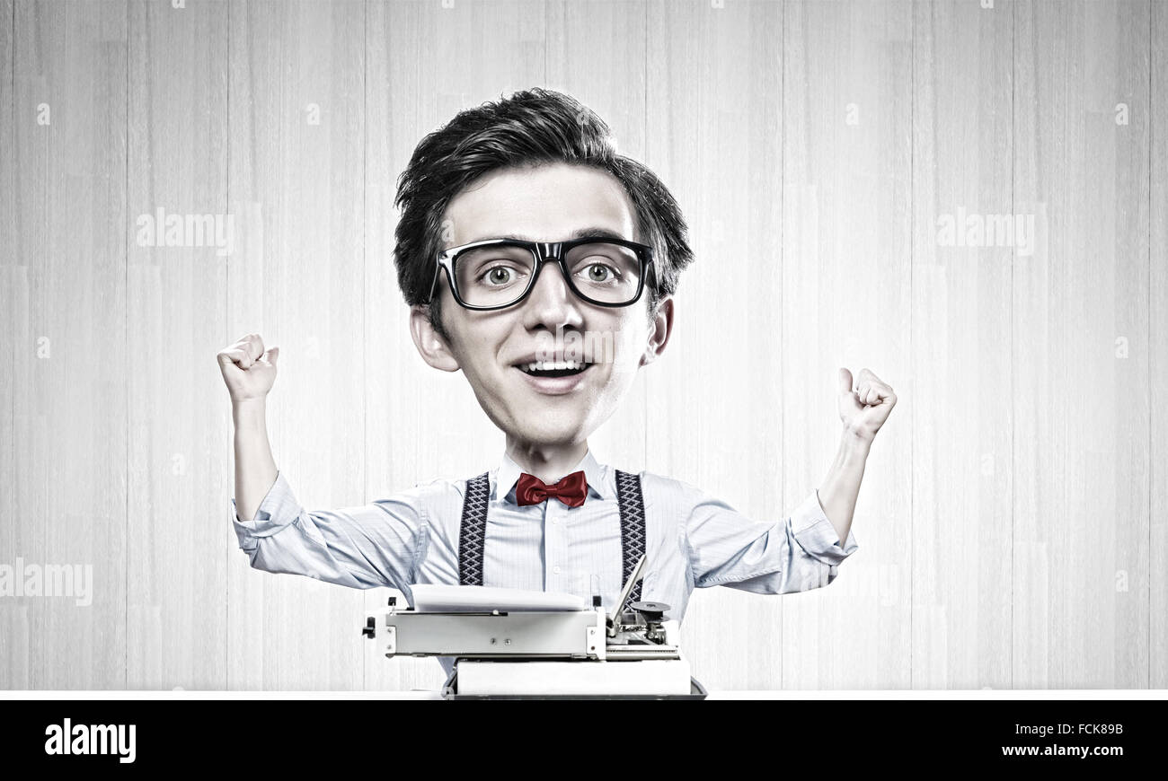 Young funny man writer with big head Stock Photo Alamy