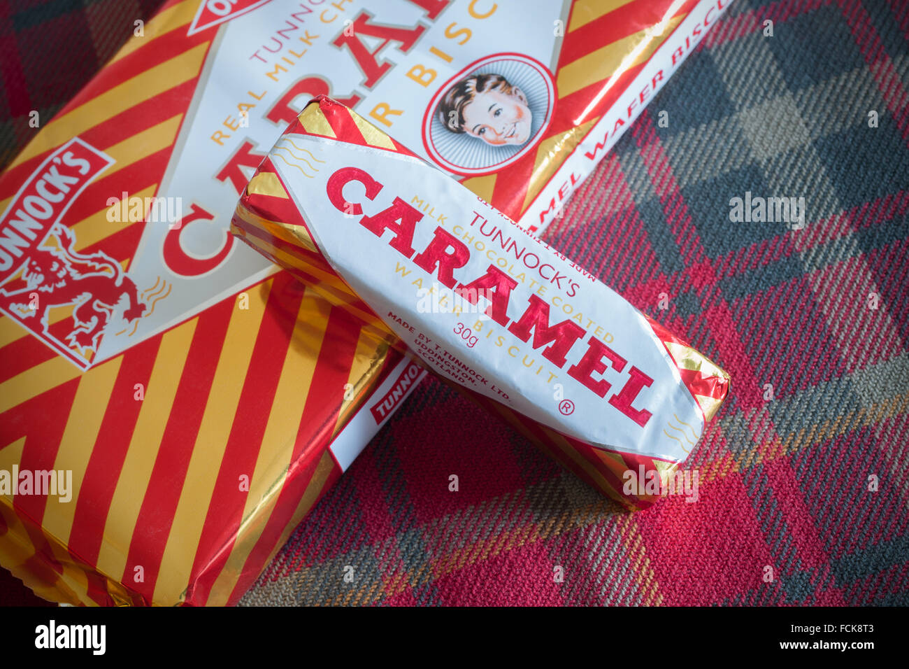 Tunnock's Caramel Wafers a chocolate covered caramel biscuit produced