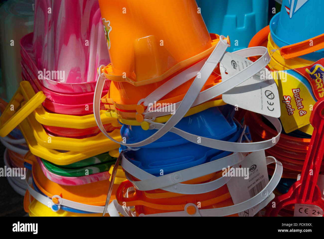 Plastic beach buckets Stock Photo Alamy