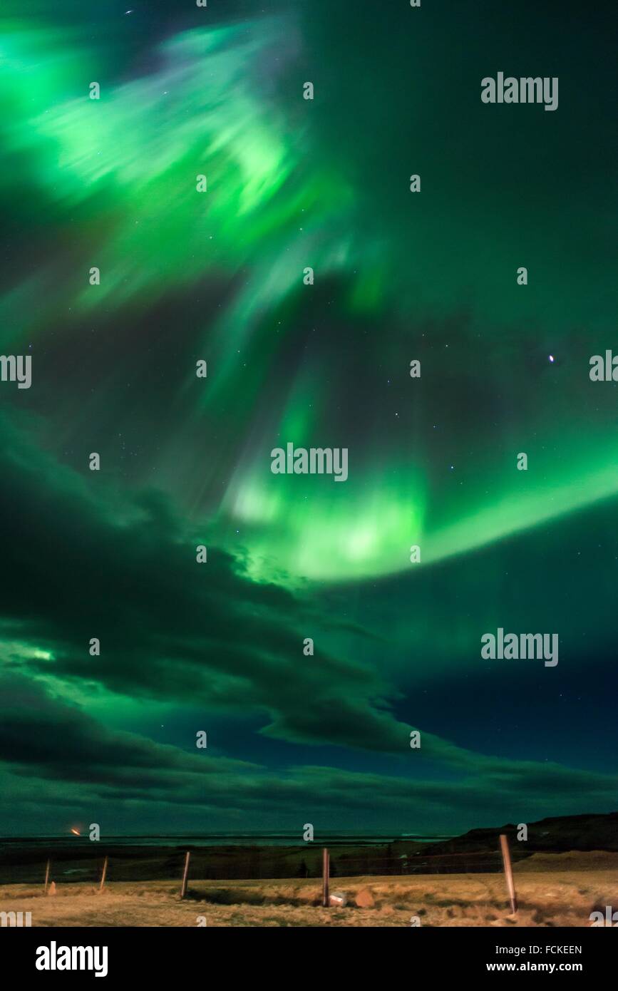 Aurora Borealis, Northern lights phenomenon in winter. Iceland