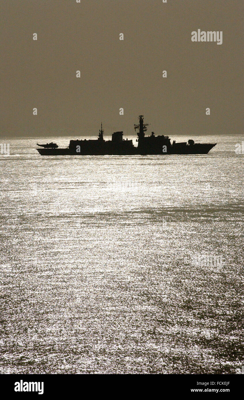 A Type 23 frigate of the Royal Navy during Operation Enduring Freedom in the Northern Arabian Gulf Stock Photo