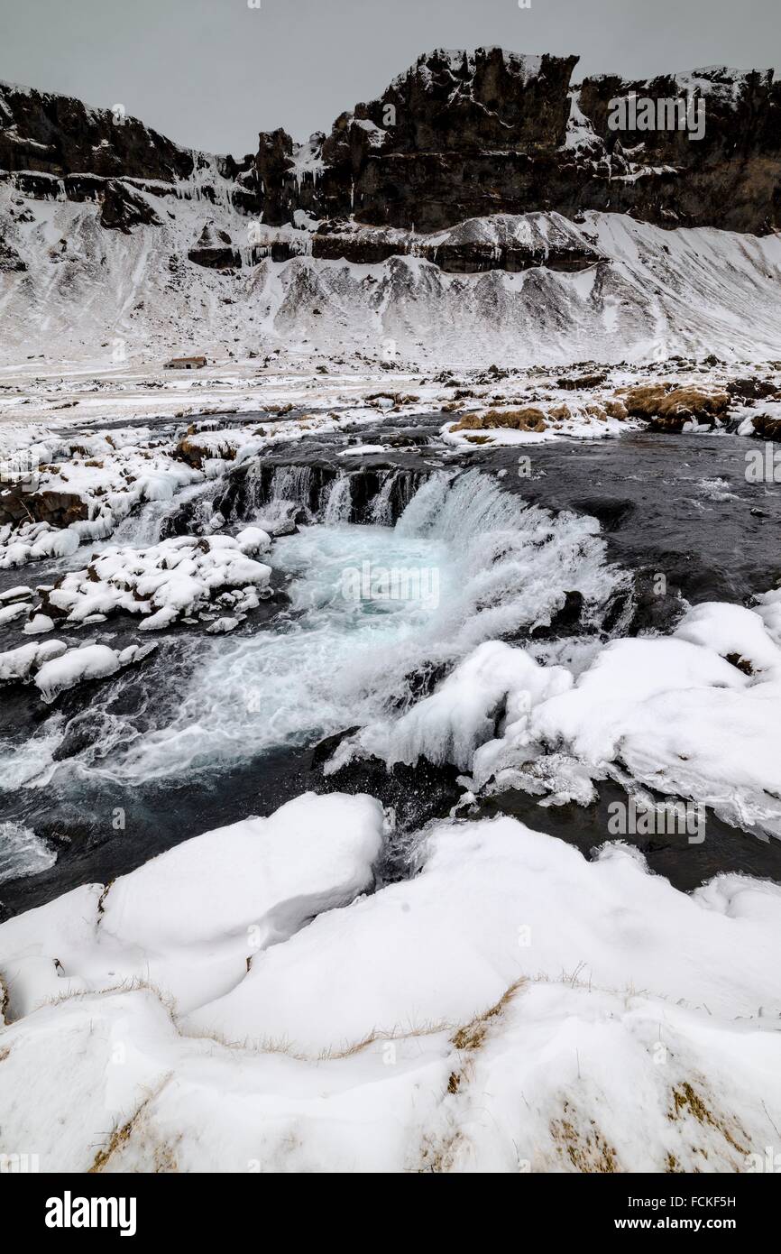 Frozen waterfall, Iceland Stock Photo - Alamy