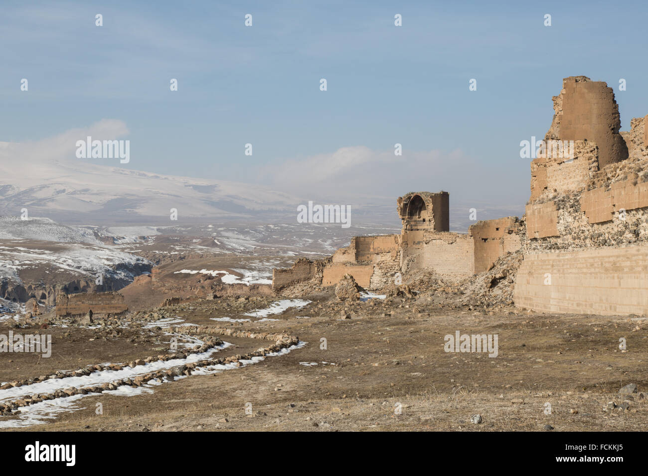 walls of the ancient Armenian city of Ani Stock Photo