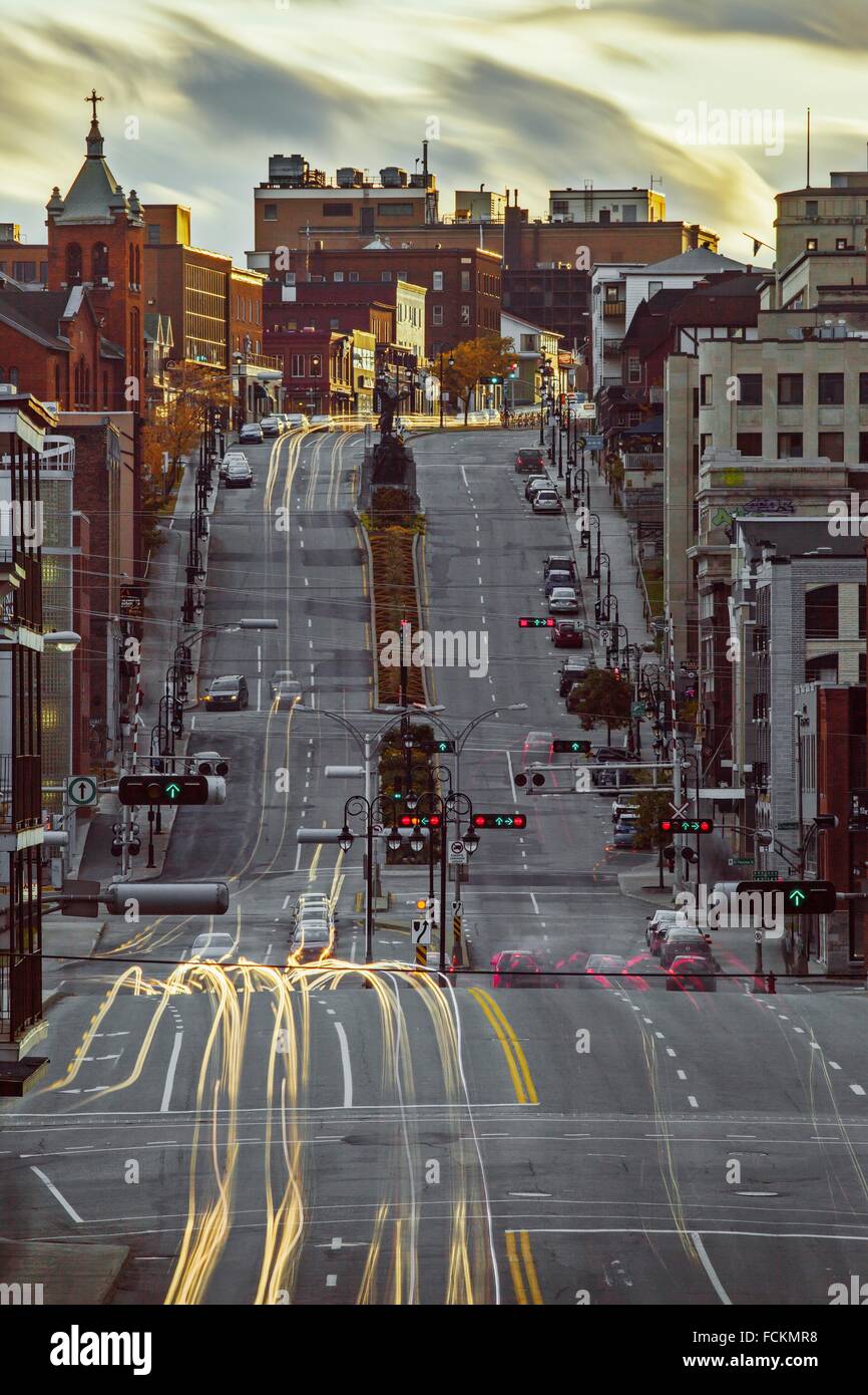 Cars lighttrails, King street, Sherbrooke, Quebec, Canada Stock Photo