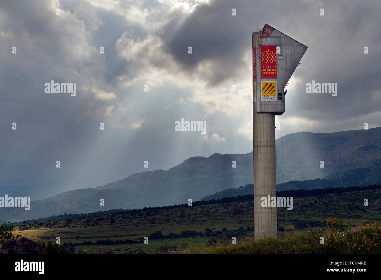 Themis solar power plant. Research and development centre. Targassonne, Pyrénées-Orientales, France, Europe. Stock Photo