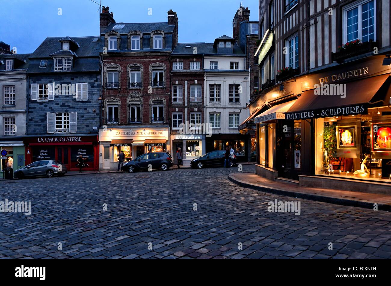 Old Town Of Honfleur By Night Normandy France Stock Photo