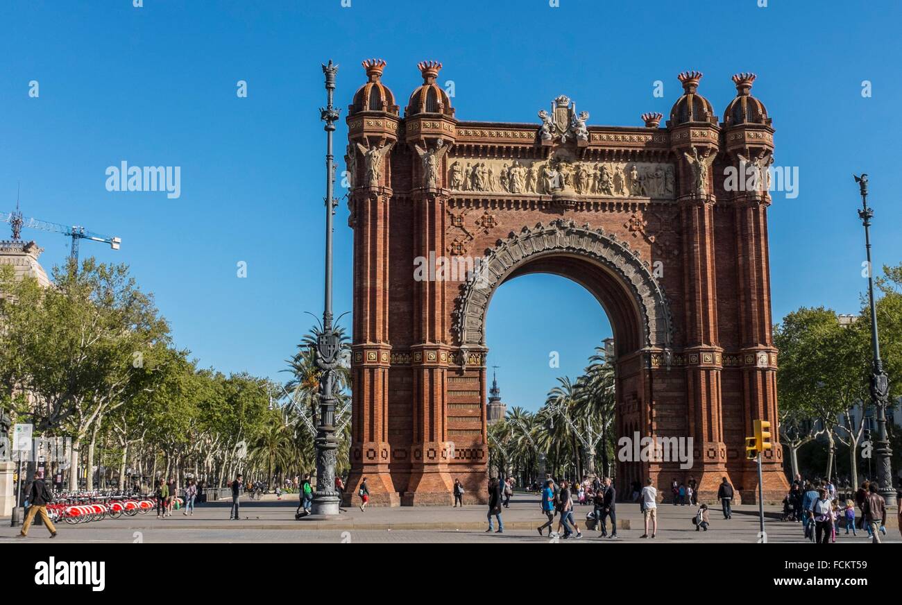 Europe, Spain, Barcelona, The Arc de Triomf is an arch in the manner of a memorial or triumphal arch in Barcelona Catalonia, Stock Photo