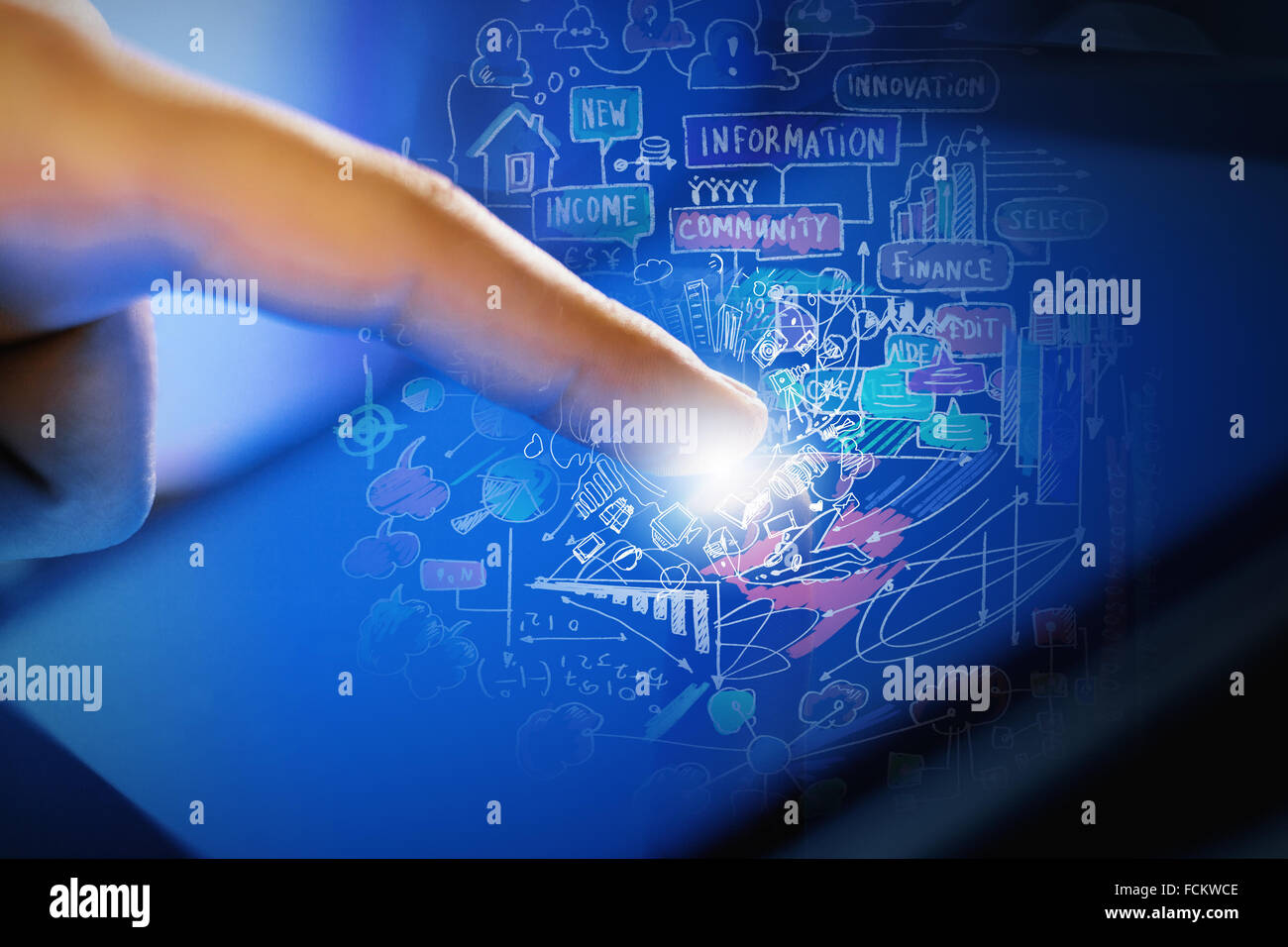 Close up of human hand touching screen of tablet Stock Photo - Alamy