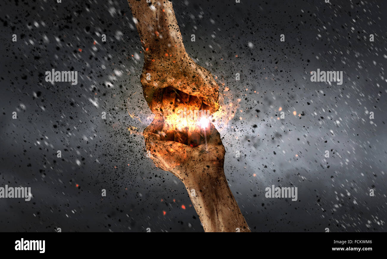 One hand preventing punch attack of another hand Stock Photo - Alamy