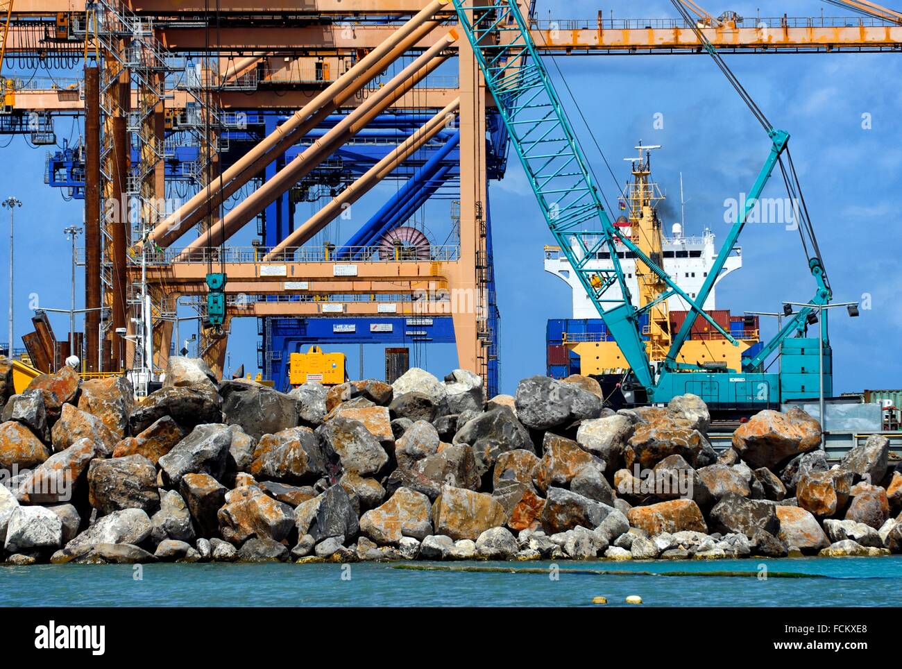 Africa, Mauritius, Port Louis Harbor, container terminal Stock Photo
