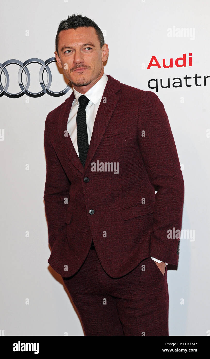 British actor Luke Evans arriving at 'Audi Night' in Kitzbuehel, Austria, 22 Janaury 2016. 'Audi Night' traditionally opens the spectacular racing weekend with the 76th Hahnenkamm Race. PHOTO: URSULA DUEREN/DPA Stock Photo