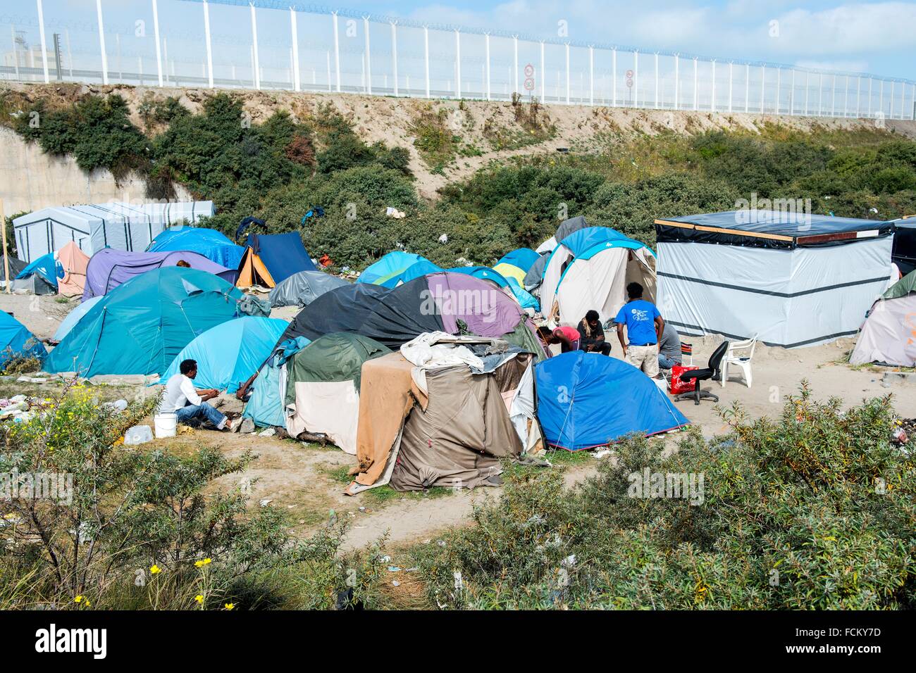 The Jungle, Calais, France. Collection of tents and sheds inside The Jungle, build by refugees