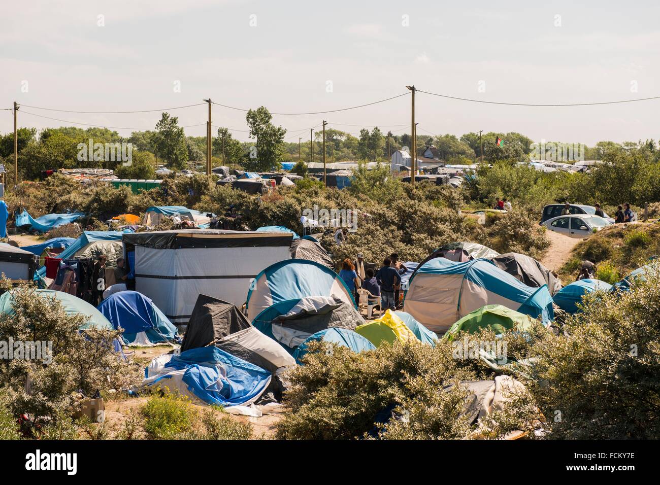 The Jungle, Calais, France. Collection of tents and sheds inside The Jungle, build by refugees