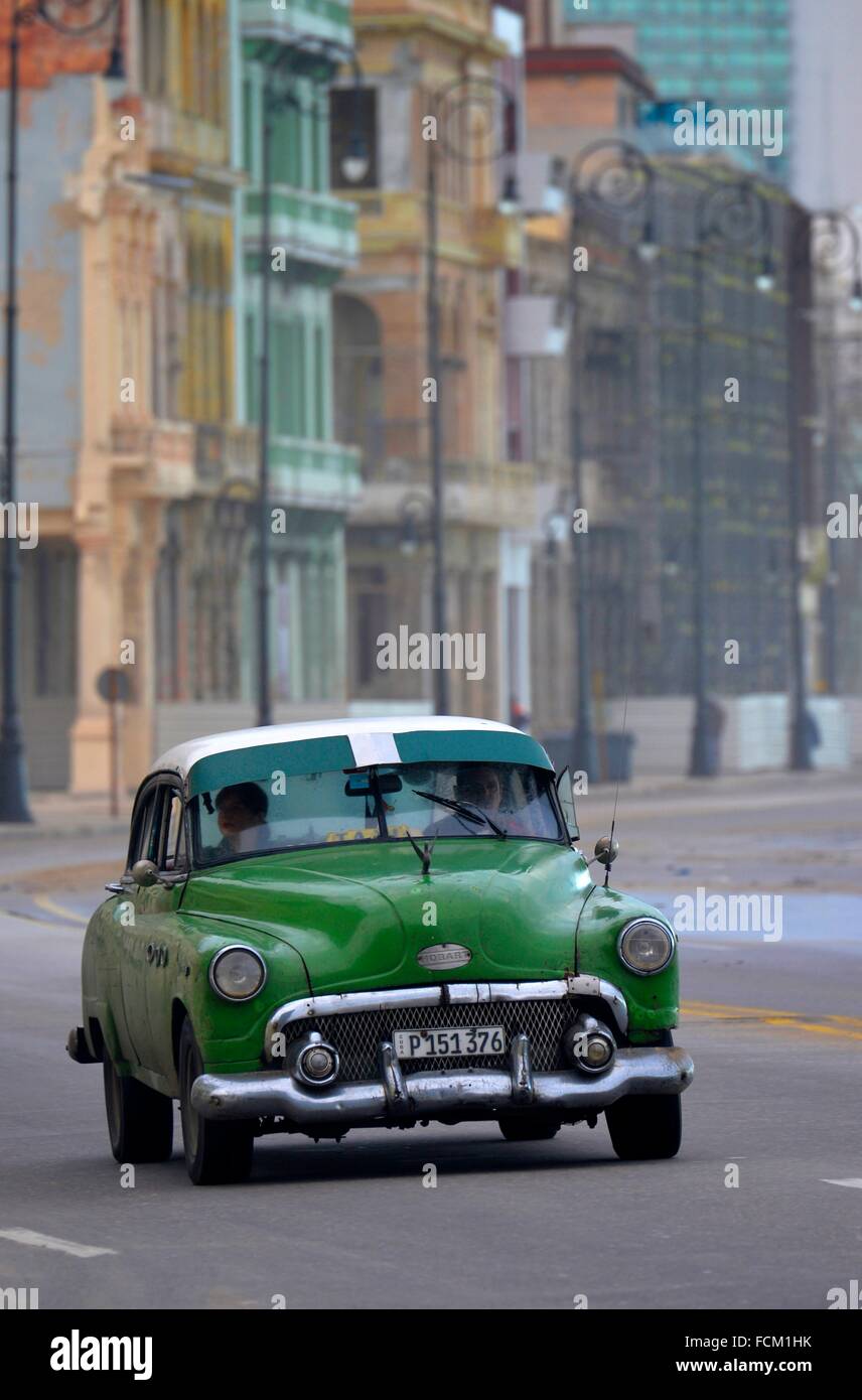 Old car in Malecon, Havana, Cuba. Stock Photo