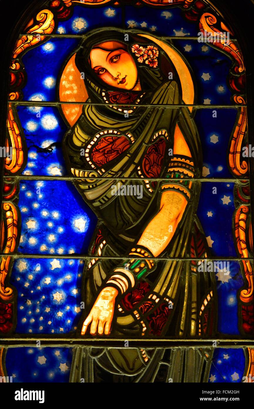 Stained glass window inside Hotel Alfonso XIII , Seville, Spain. Stock Photo