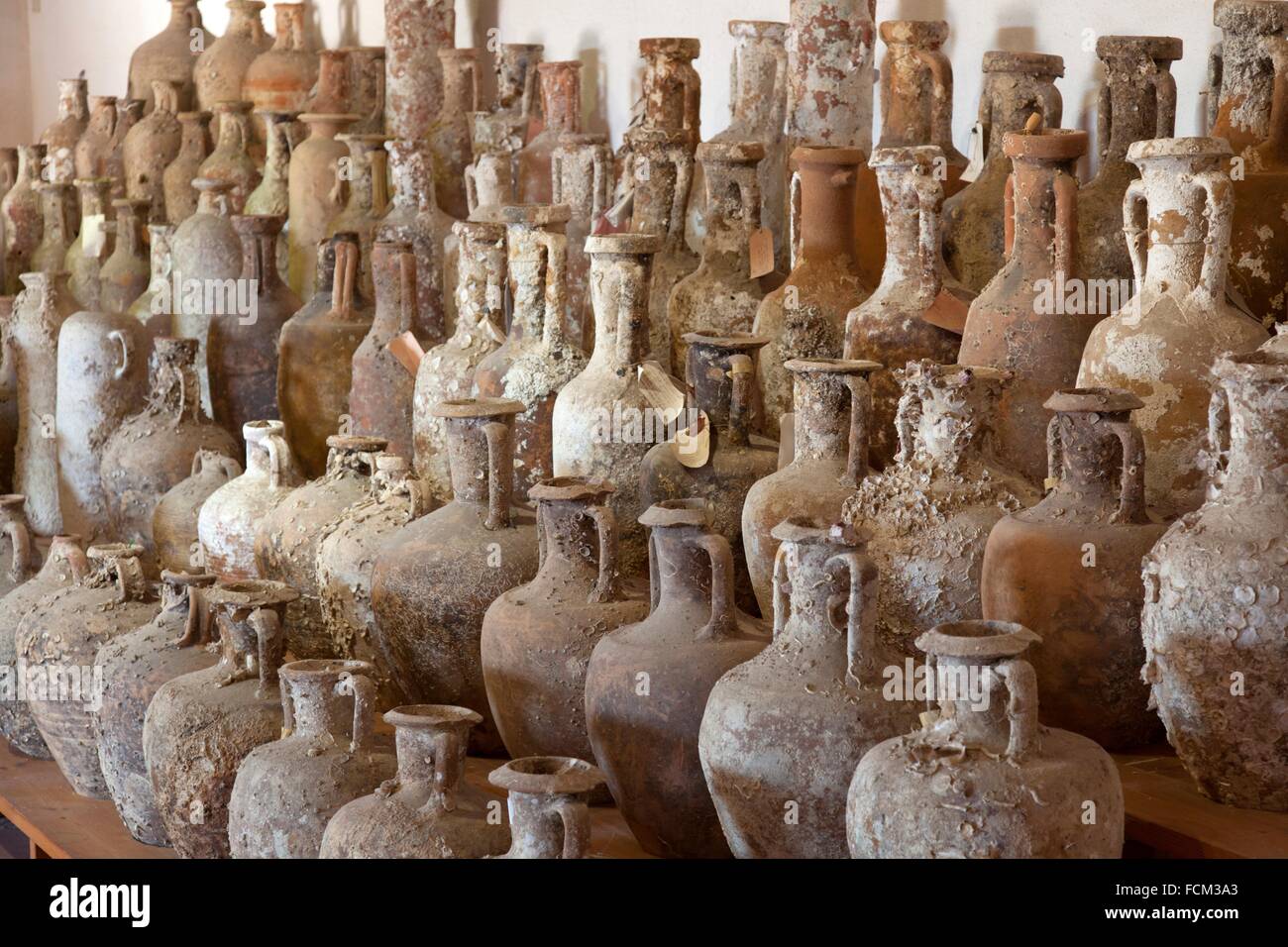 Ancient amphorae displayed at the Archeological Museum Baglio Anselmi