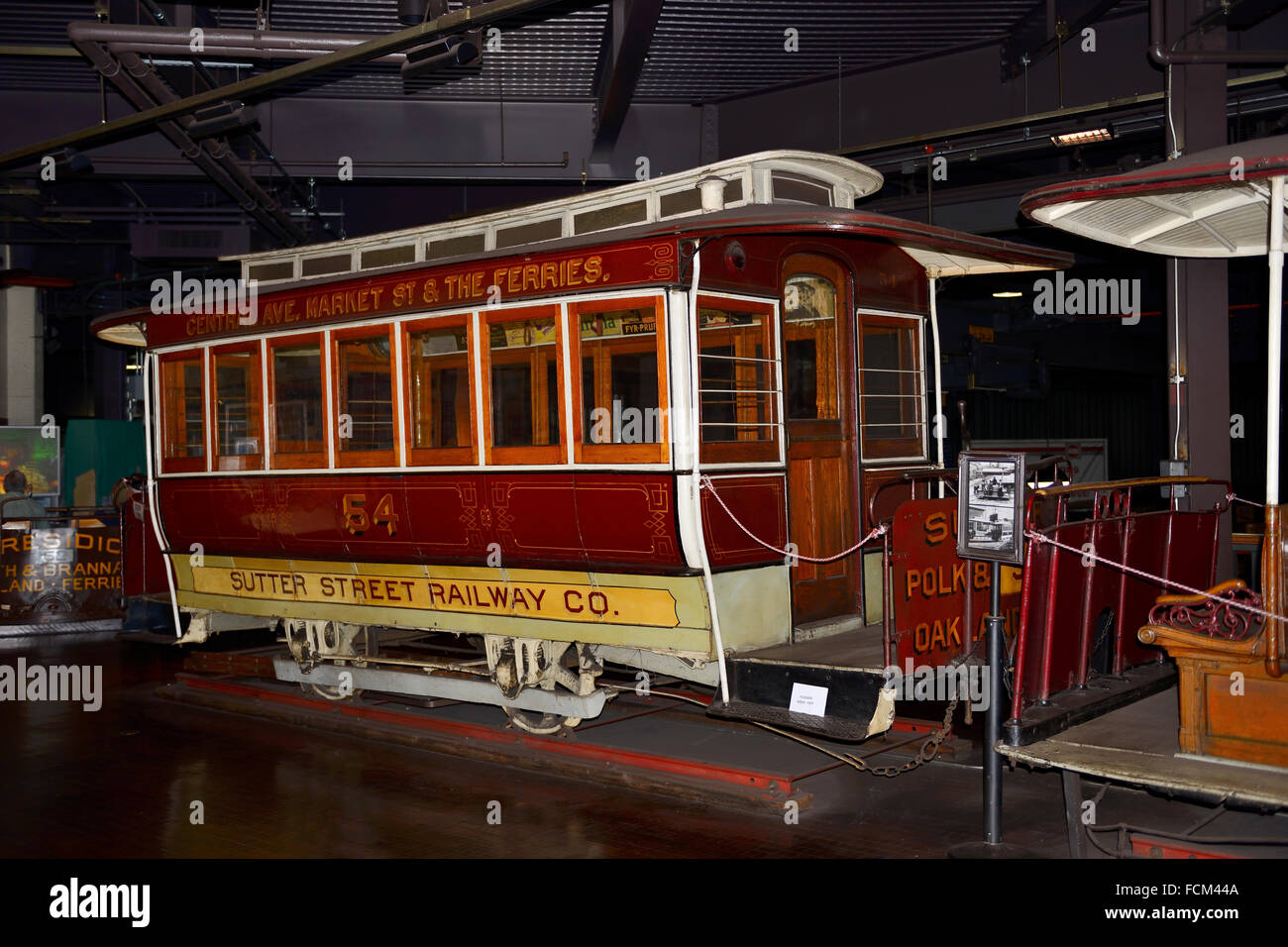 Historic cable car on display in Cable Car Museum in Nob Hill, San Francisco, California, USA Stock Photo