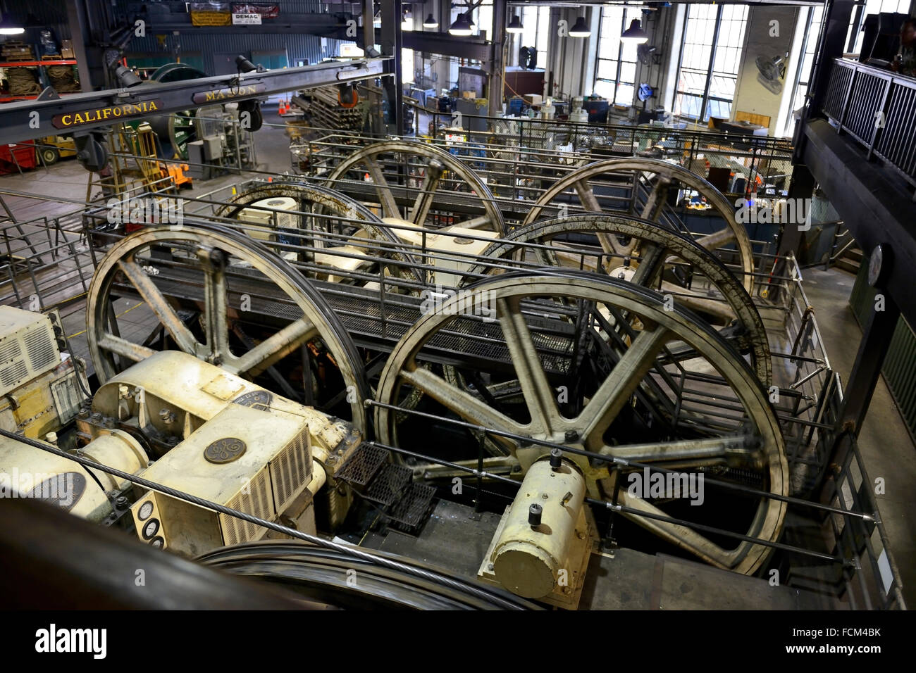 Powerhouse inside Cable Car Museum in Nob Hill, San Francisco, California, USA Stock Photo