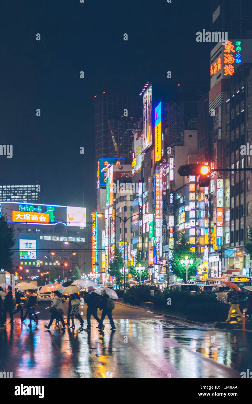 Umbrellas and neon lights reflected in the rain, Shinjuku, Tokyo, Japan Stock Photo Alamy